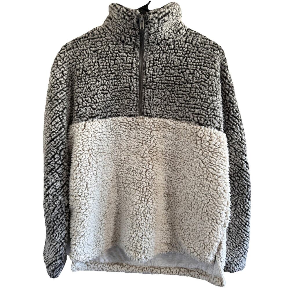 Thread + Supply Womens XS Colorblock Sherpa Fleece 1/4 Zip Pullover Jacket Gray